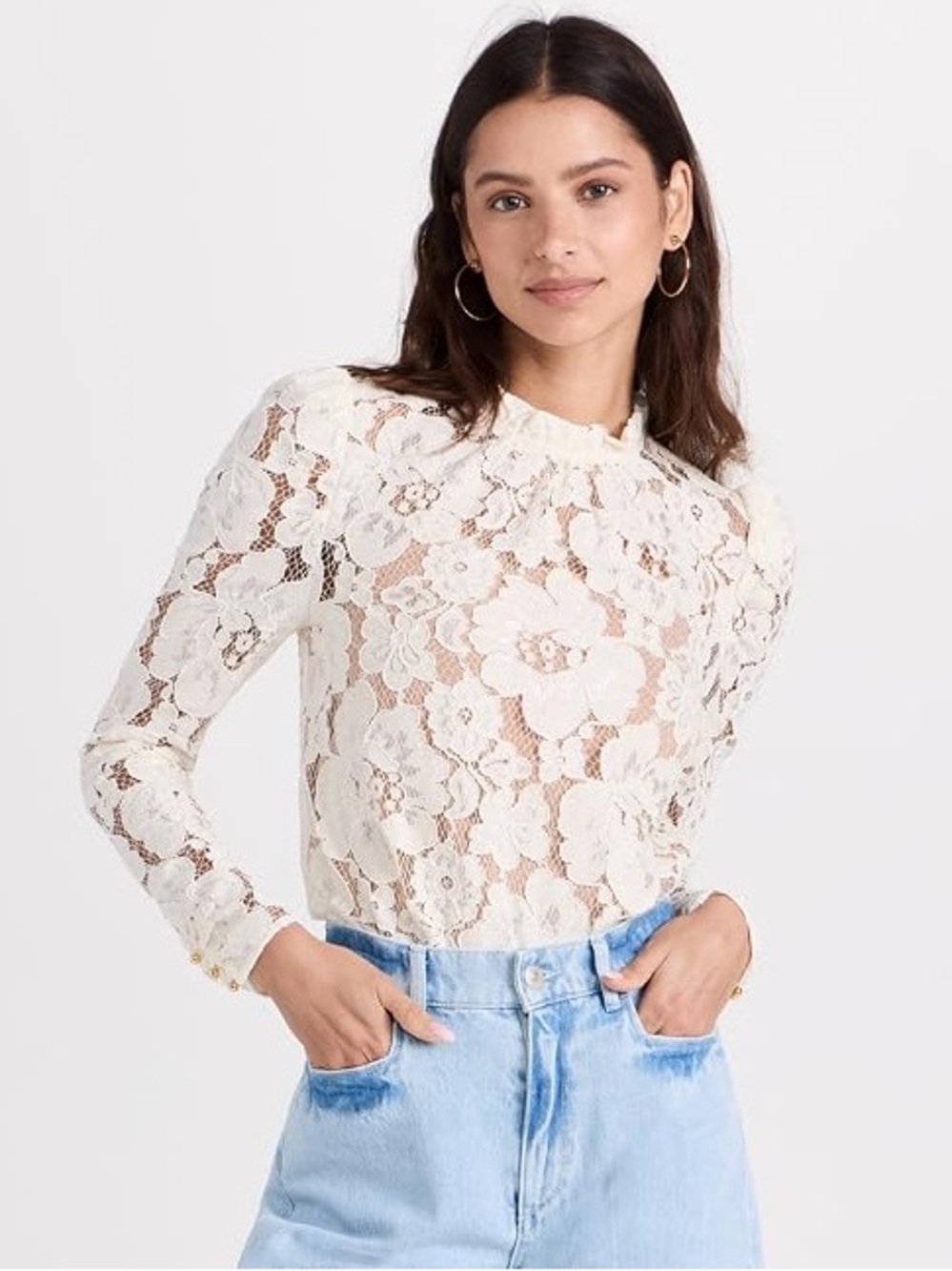 Wayf Emma Puff Sleeve Lace Top